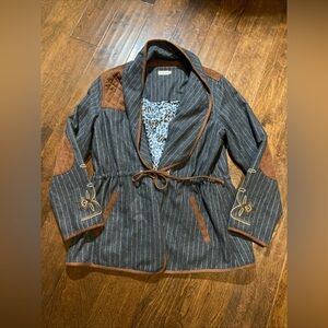 Tasha Polizzi Riding Pinstripe Gray Blazer Jacket Women’s Sz L